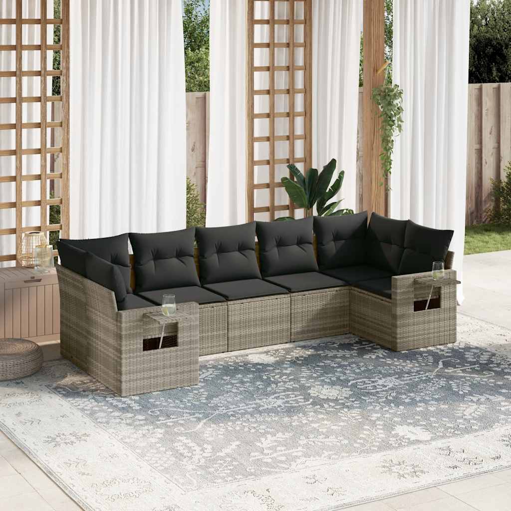 Salon de jardin avec coussins 7 pcs gris clair résine tressée