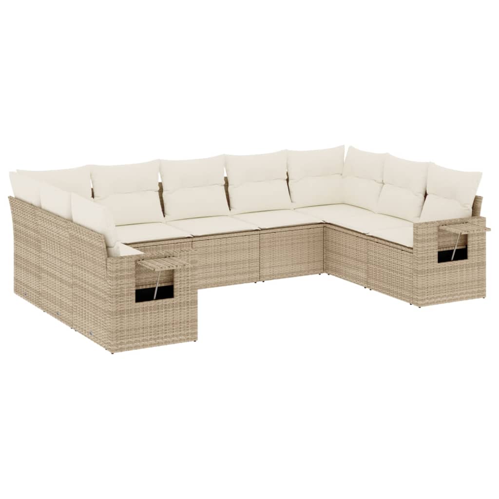 Salon de jardin avec coussins 9 pcs beige résine tressée