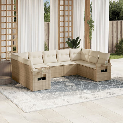 Salon de jardin avec coussins 9 pcs beige résine tressée