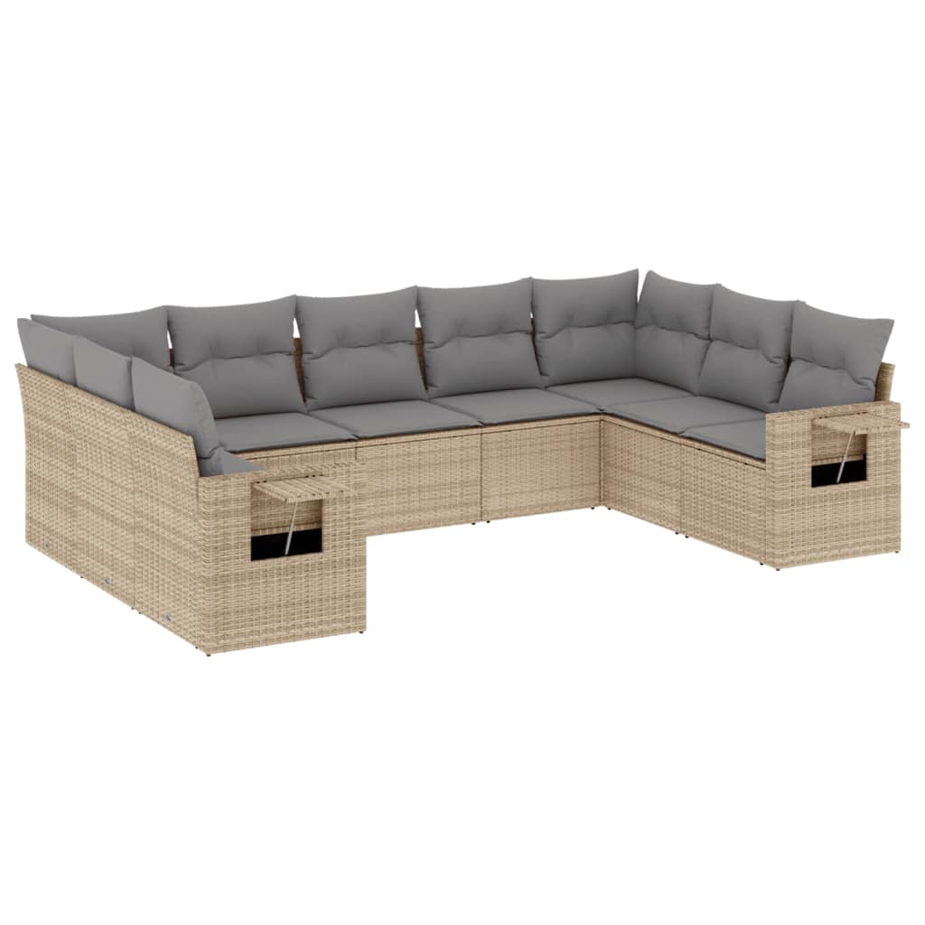 Salon de jardin avec coussins 9 pcs beige résine tressée