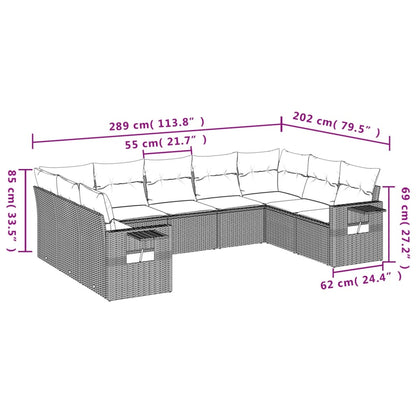 Salon de jardin avec coussins 9 pcs marron résine tressée