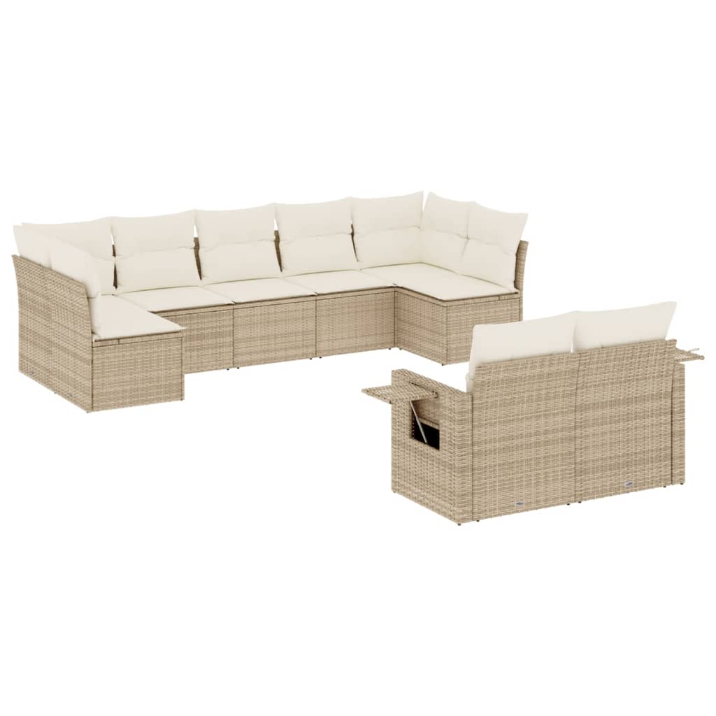 Salon de jardin avec coussins 9 pcs beige résine tressée