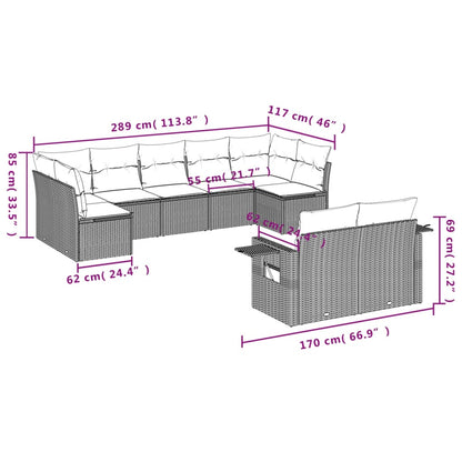 Salon de jardin avec coussins 9 pcs beige résine tressée