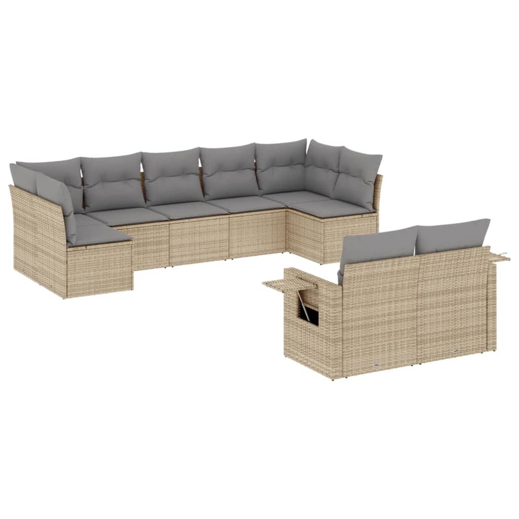 Salon de jardin avec coussins 9 pcs beige résine tressée