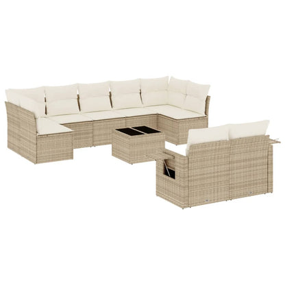 Salon de jardin avec coussins 10 pcs beige résine tressée