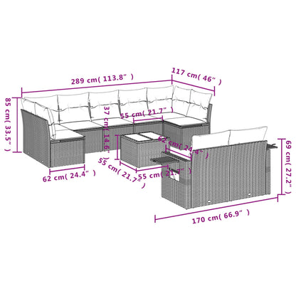 Salon de jardin avec coussins 10 pcs beige résine tressée