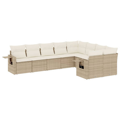 Salon de jardin avec coussins 9 pcs beige résine tressée