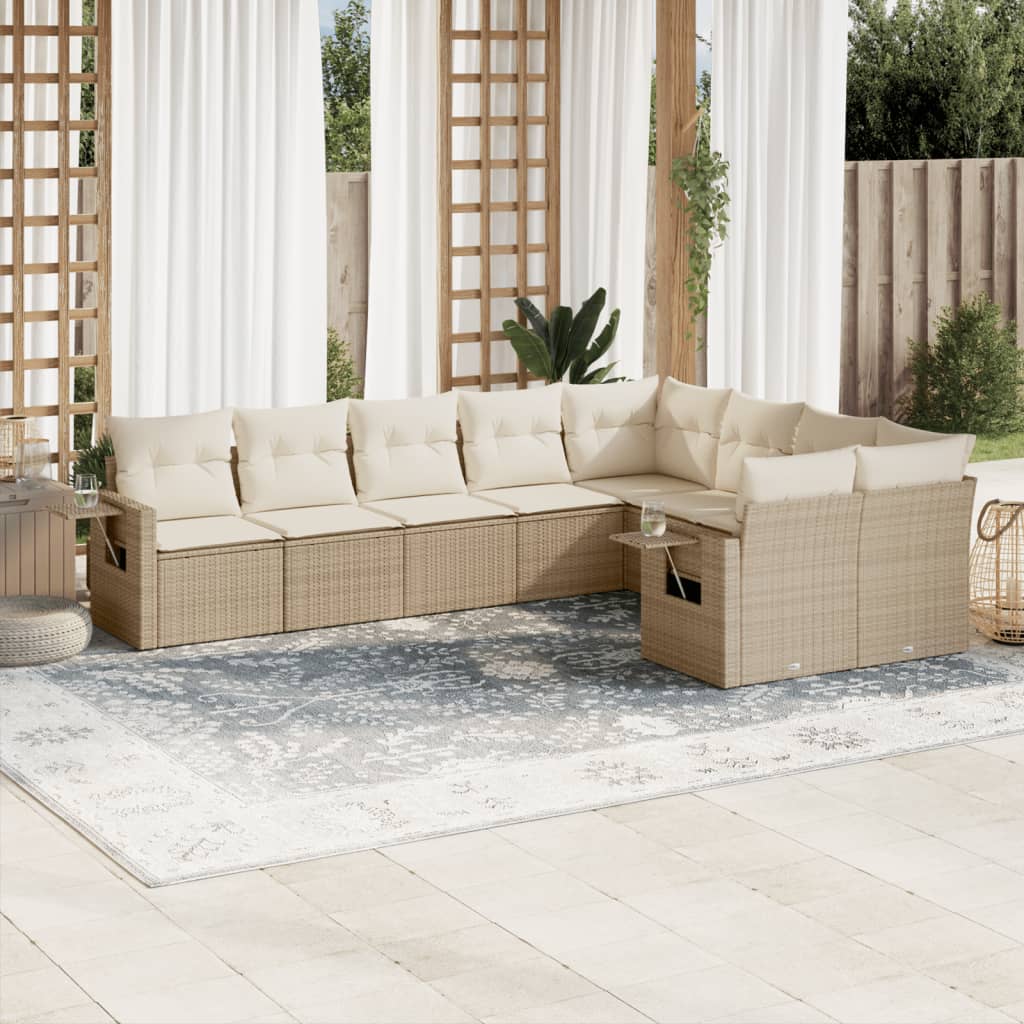 Salon de jardin avec coussins 9 pcs beige résine tressée