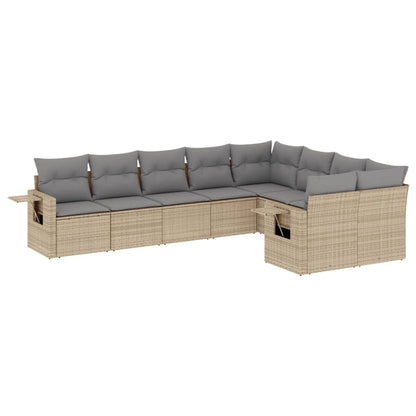 Salon de jardin avec coussins 9 pcs beige résine tressée