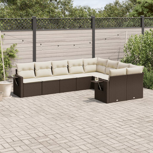 Salon de jardin avec coussins 9 pcs marron résine tressée