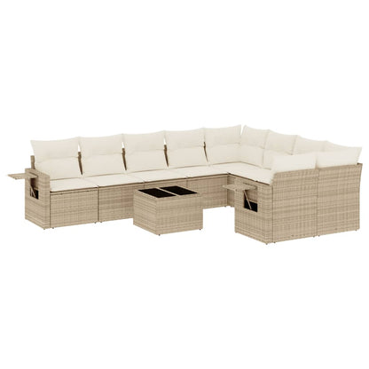 Salon de jardin avec coussins 10 pcs beige résine tressée