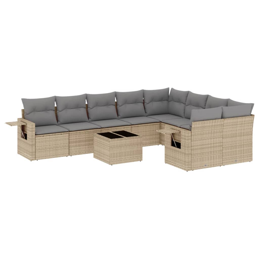 Salon de jardin avec coussins 10 pcs beige résine tressée