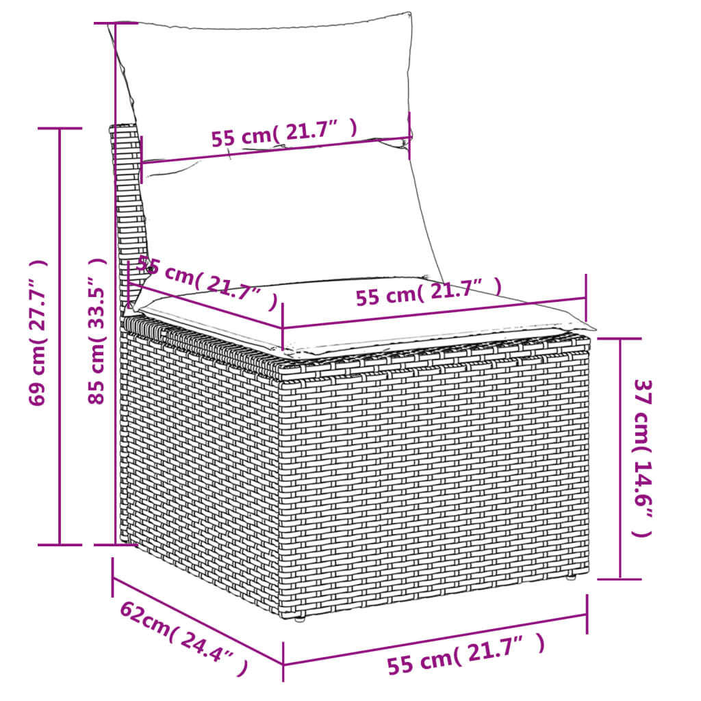 Salon de jardin avec coussins 10 pcs gris résine tressée