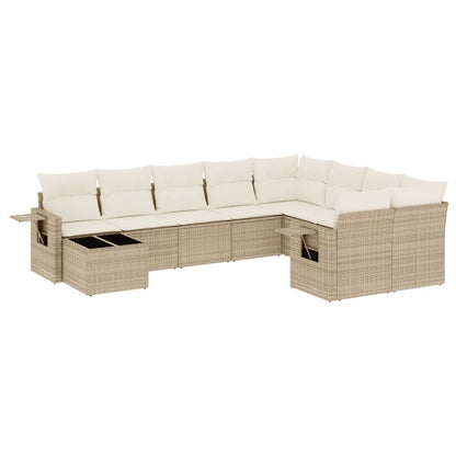 Salon de jardin avec coussins 10 pcs beige résine tressée