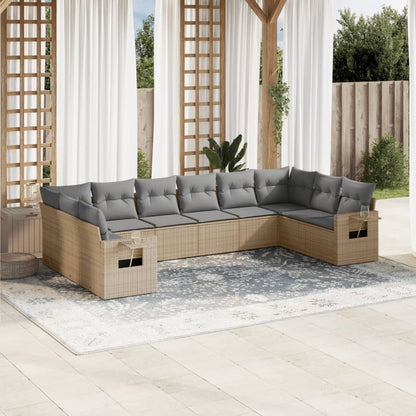 Salon de jardin avec coussins 10 pcs beige résine tressée