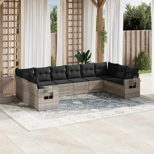 Salon de jardin avec coussins 10 pcs gris clair résine tressée