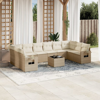 Salon de jardin 11 pcs avec coussins beige résine tressée