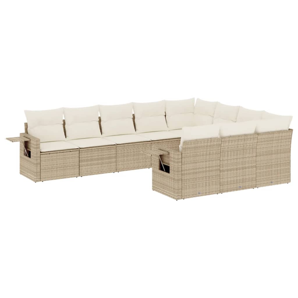 Salon de jardin avec coussins 10 pcs beige résine tressée