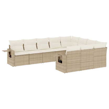 Salon de jardin avec coussins 10 pcs beige résine tressée