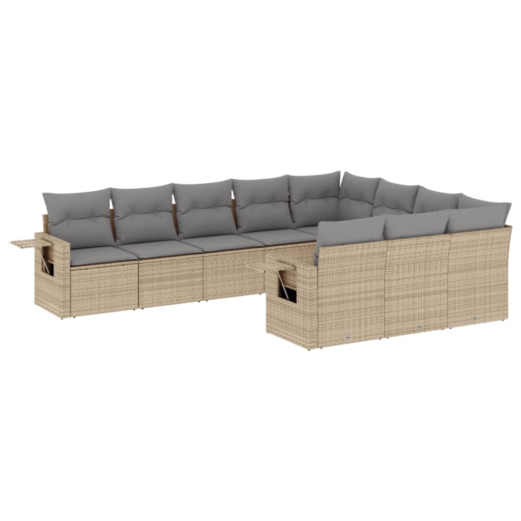 Salon de jardin avec coussins 10 pcs beige résine tressée