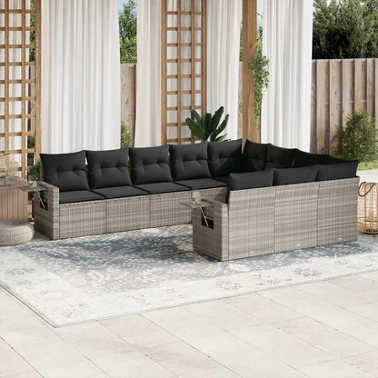 Salon de jardin avec coussins 10 pcs gris clair résine tressée