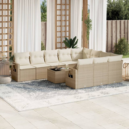 Salon de jardin 11 pcs avec coussins beige résine tressée