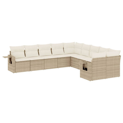 Salon de jardin avec coussins 10 pcs beige résine tressée