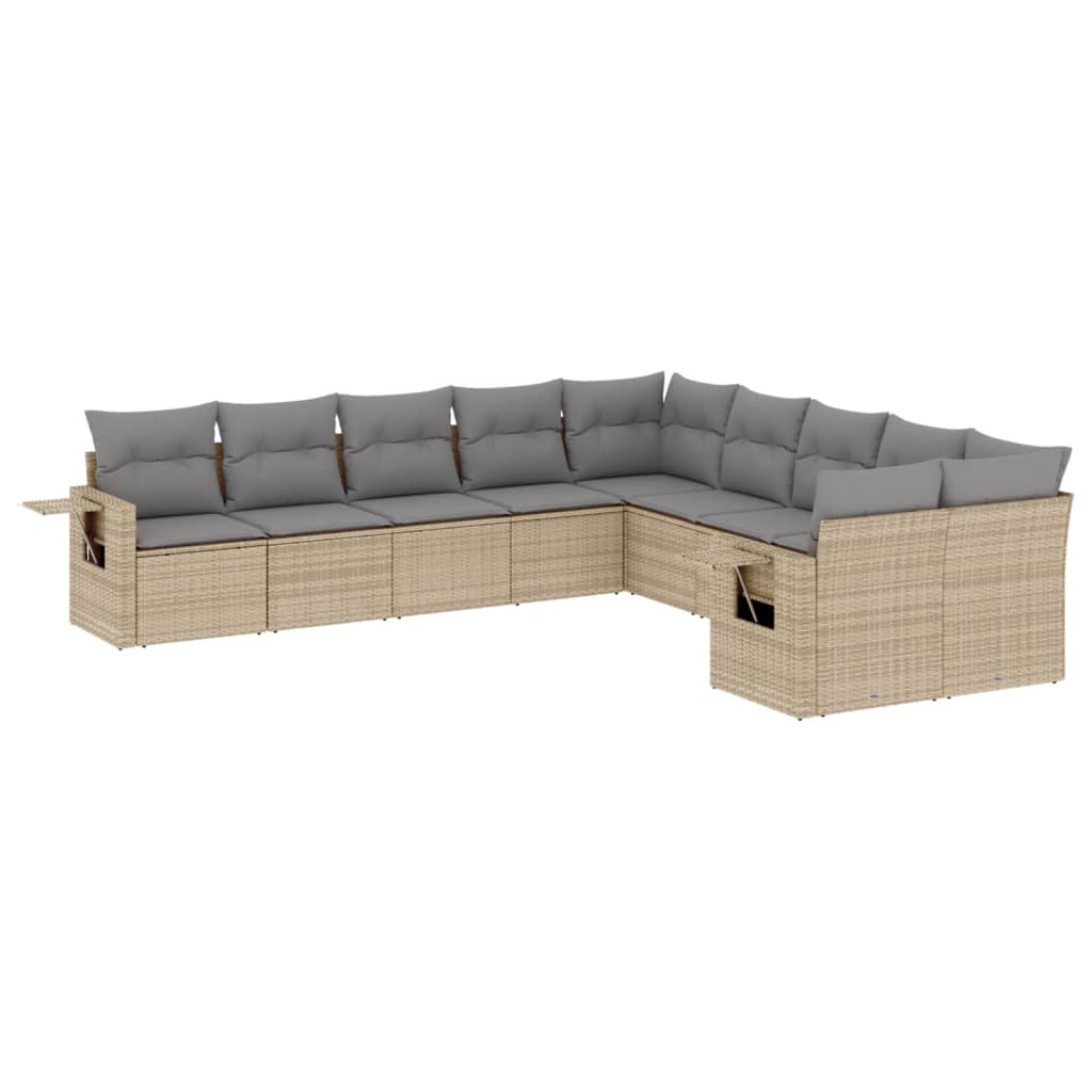 Salon de jardin avec coussins 10 pcs beige résine tressée