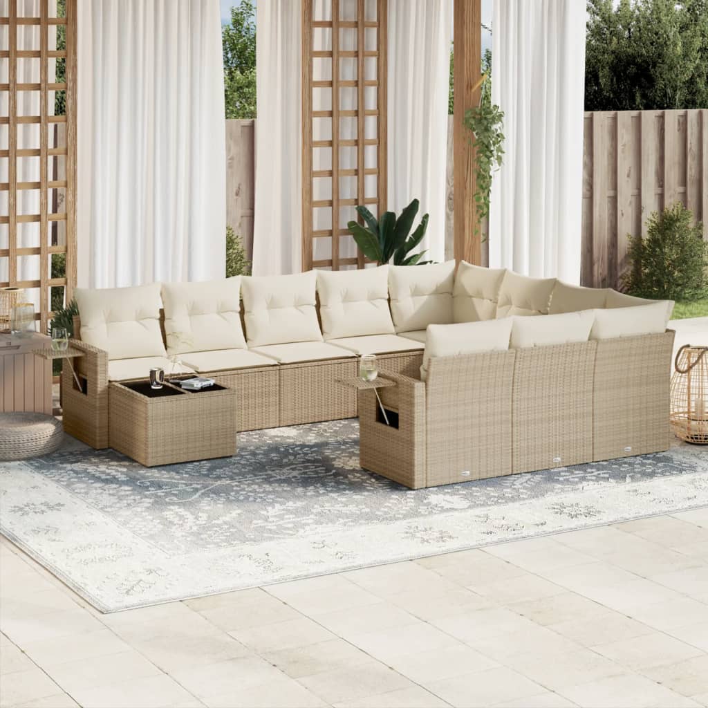 Salon de jardin 11 pcs avec coussins beige résine tressée