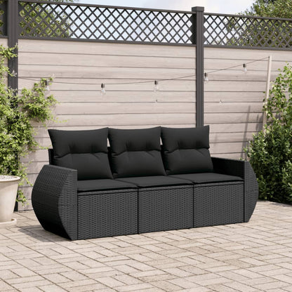 Salon de jardin 3 pcs avec coussins noir résine tressée