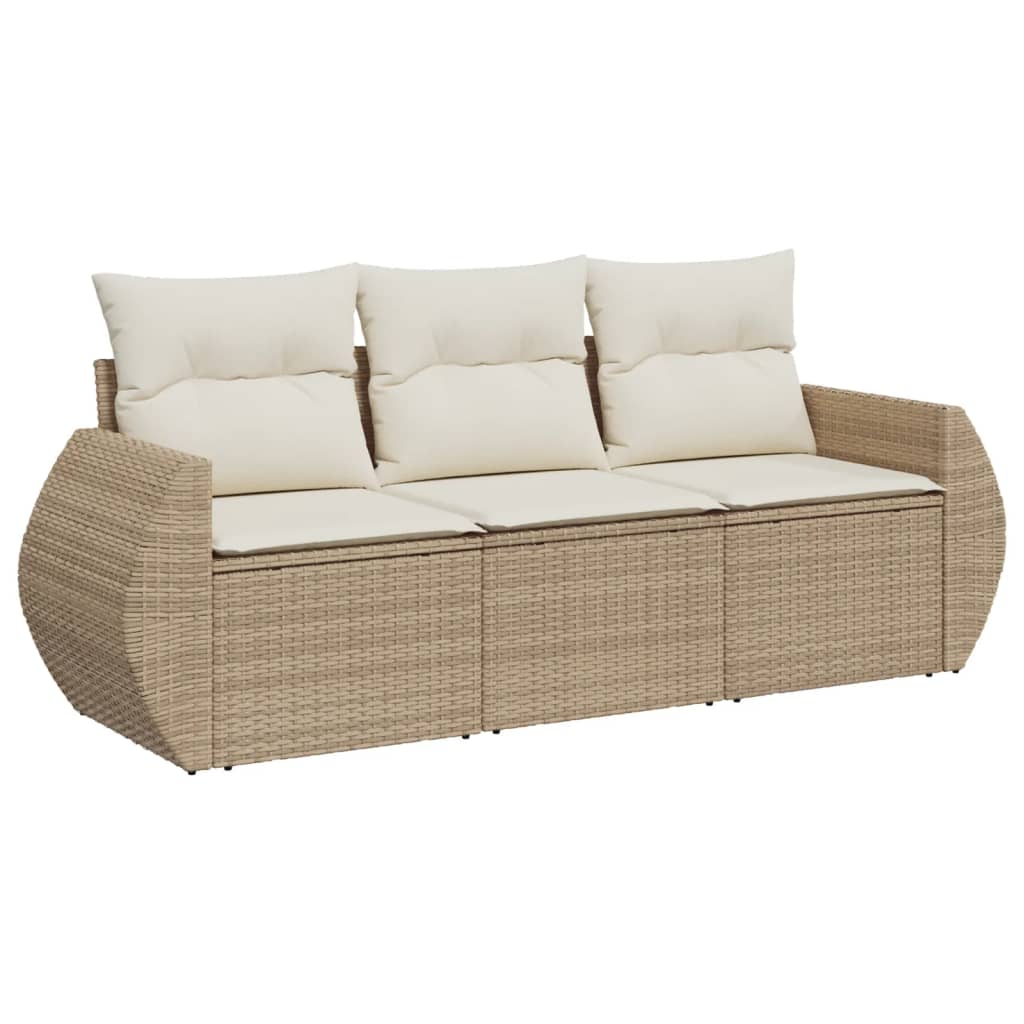 Salon de jardin avec coussins 3 pcs beige résine tressée