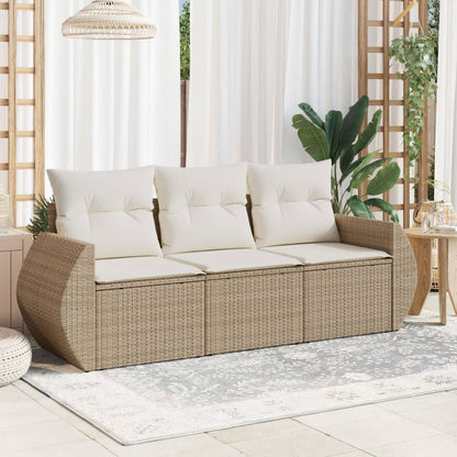 Salon de jardin avec coussins 3 pcs beige résine tressée