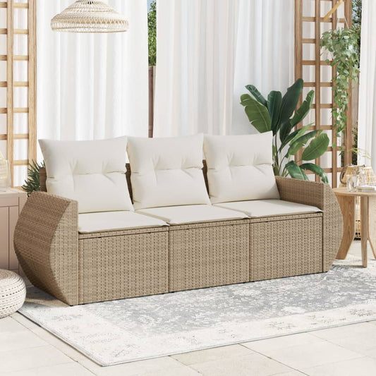 Salon de jardin avec coussins 3 pcs beige résine tressée