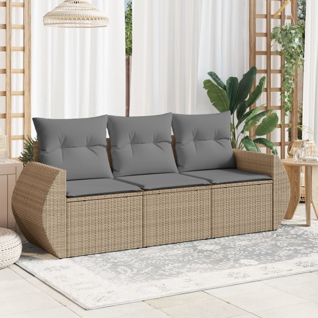 Salon de jardin avec coussins 3 pcs beige résine tressée