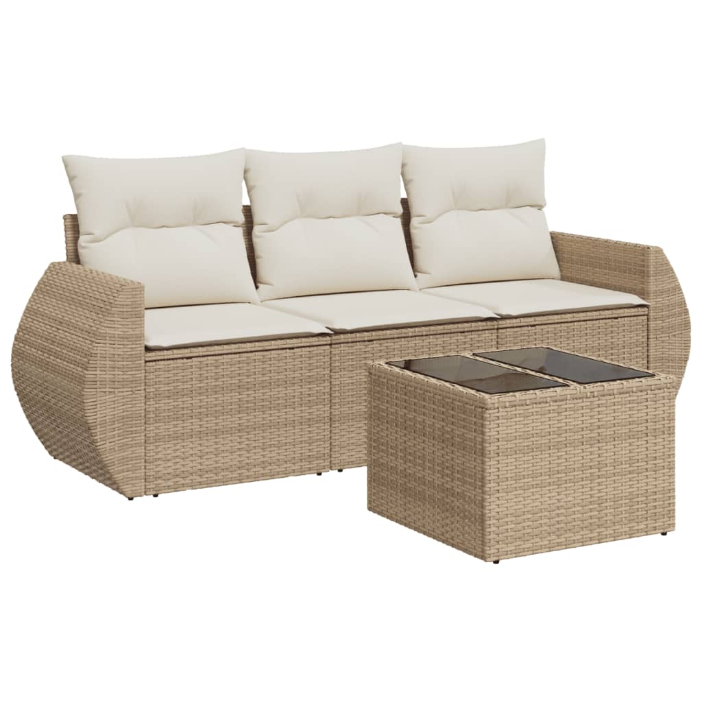 Salon de jardin avec coussins 4 pcs beige résine tressée