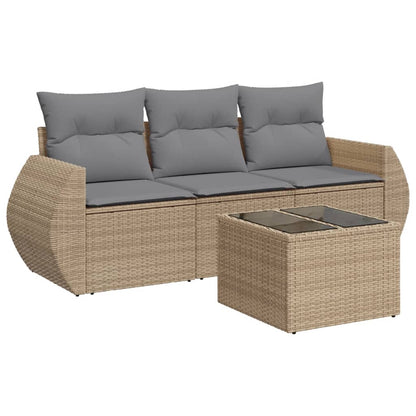 Salon de jardin avec coussins 4 pcs beige résine tressée