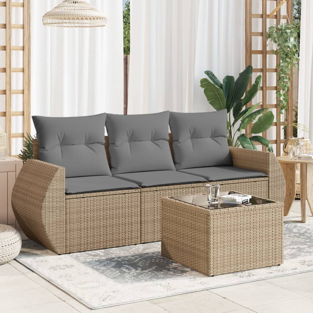 Salon de jardin avec coussins 4 pcs beige résine tressée