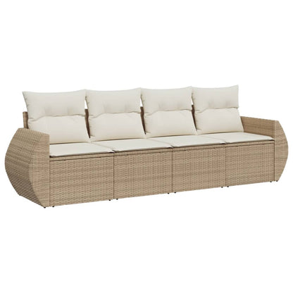 Salon de jardin avec coussins 4 pcs beige résine tressée