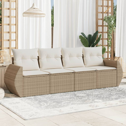 Salon de jardin avec coussins 4 pcs beige résine tressée