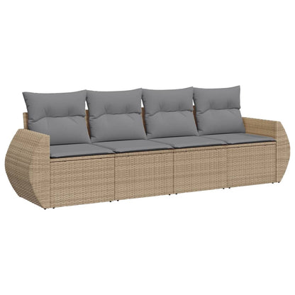 Salon de jardin avec coussins 4 pcs beige résine tressée