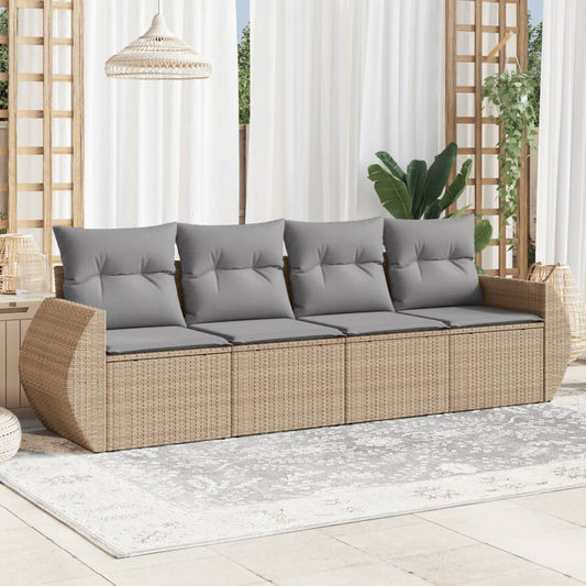 Salon de jardin avec coussins 4 pcs beige résine tressée