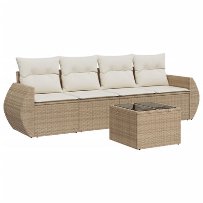 Salon de jardin avec coussins 5 pcs beige résine tressée