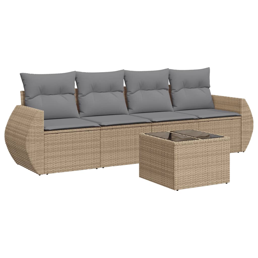 Salon de jardin avec coussins 5 pcs beige résine tressée