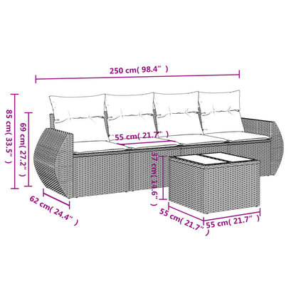 Salon de jardin avec coussins 5 pcs marron résine tressée