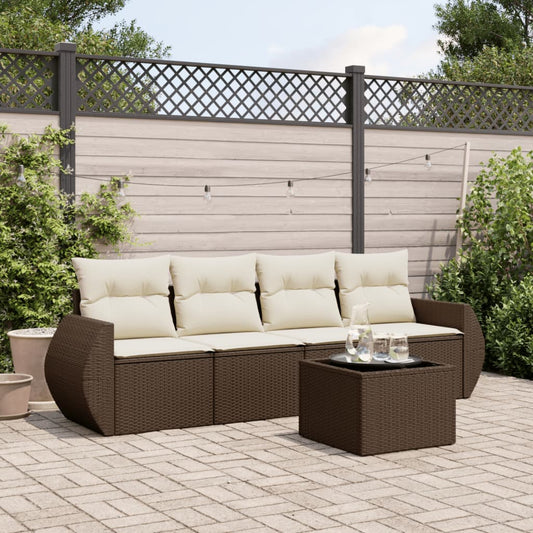 Salon de jardin avec coussins 5 pcs marron résine tressée