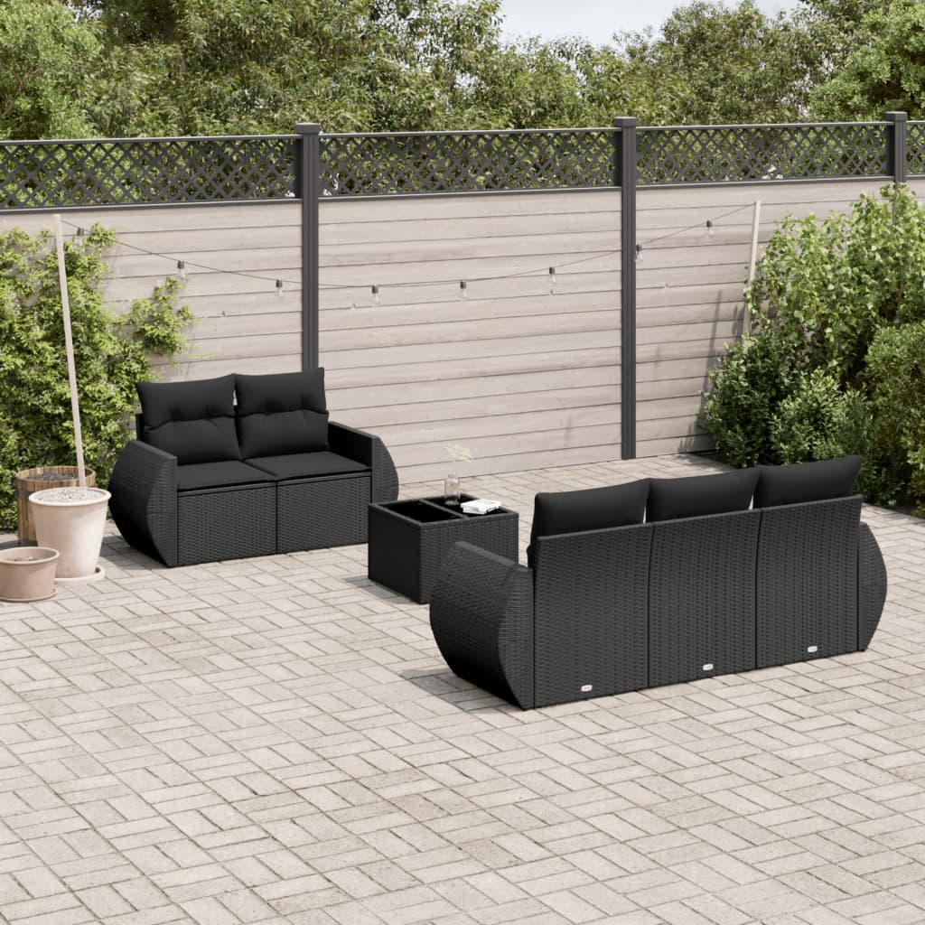 Salon de jardin 6 pcs avec coussins noir résine tressée