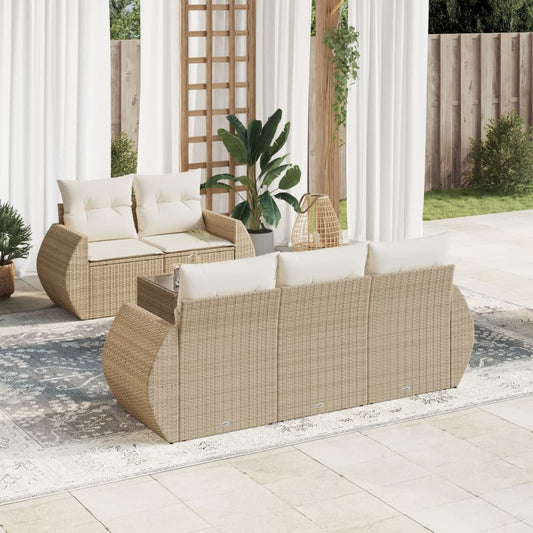 Salon de jardin avec coussins 6 pcs beige résine tressée