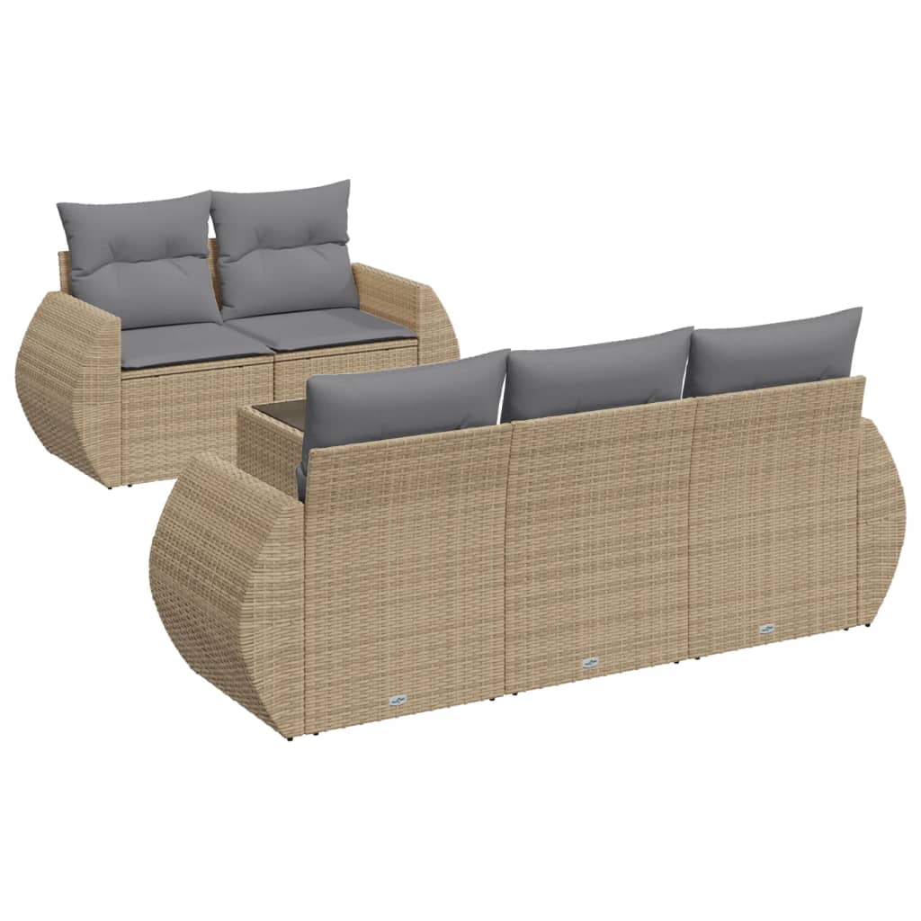 Salon de jardin avec coussins 6 pcs beige résine tressée