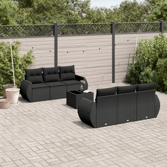 Salon de jardin 7 pcs avec coussins noir résine tressée