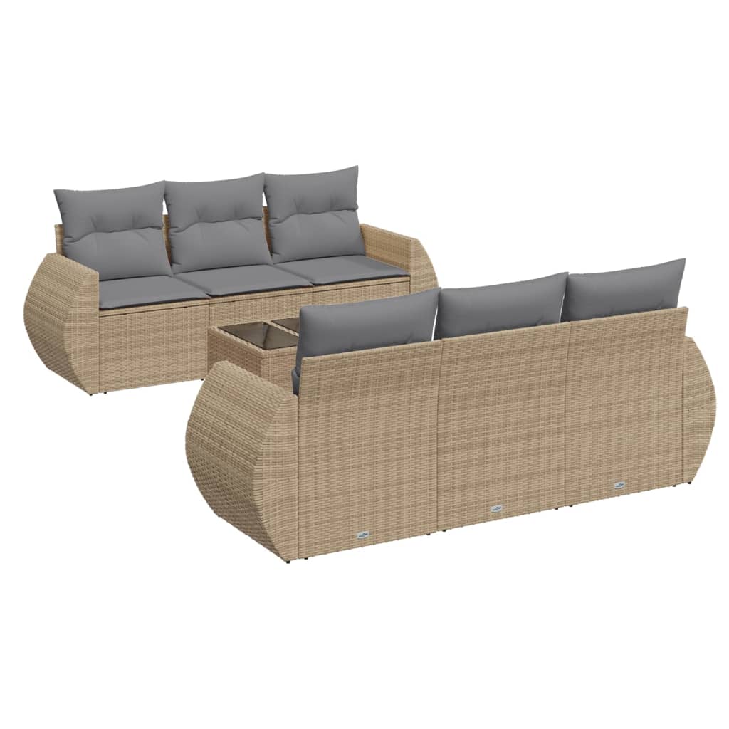 Salon de jardin avec coussins 7 pcs beige résine tressée